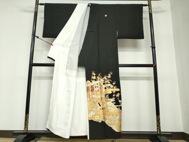 平和屋着物●金彩友禅　卓越技能者・名工・和田光正　黒留袖　エ霞几帳草花文　金銀彩　正絹　逸品　DABC2613ud