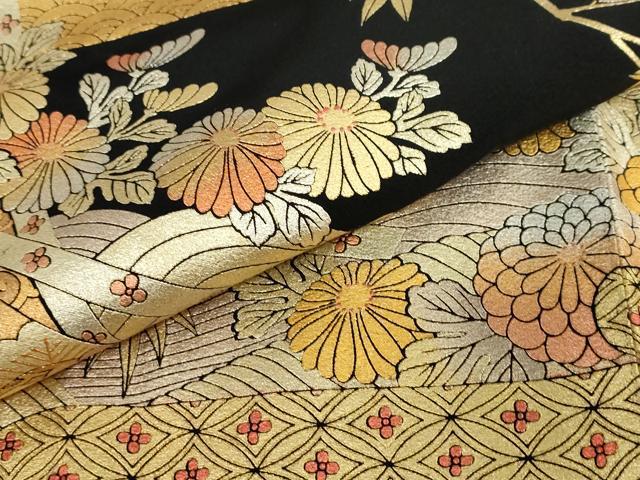 平和屋着物●金彩友禅　卓越技能者・名工・和田光正　黒留袖　エ霞几帳草花文　金銀彩　正絹　逸品　DABC2613ud