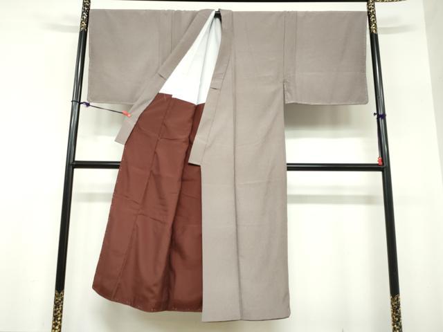 平和屋着物●男性　江戸小紋　アンサンブル　長羽織　万筋　紫鳶色×紫水晶色　キングサイズ　正絹　逸品　未使用　DABC2616ud