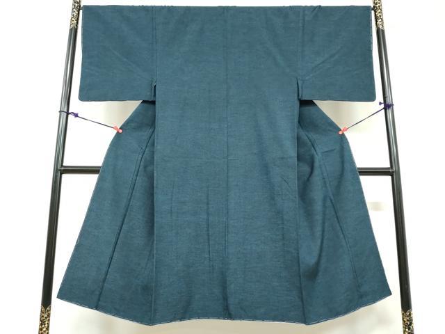 平和屋着物●男性　紬　アンサンブル　長襦袢（無双仕立て）セット　濃藍色　正絹　逸品　未使用　DABC2617ud