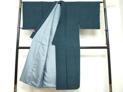 平和屋着物●男性　紬　アンサンブル　長襦袢（無双仕立て）セット　濃藍色　正絹　逸品　未使用　DABC2617ud