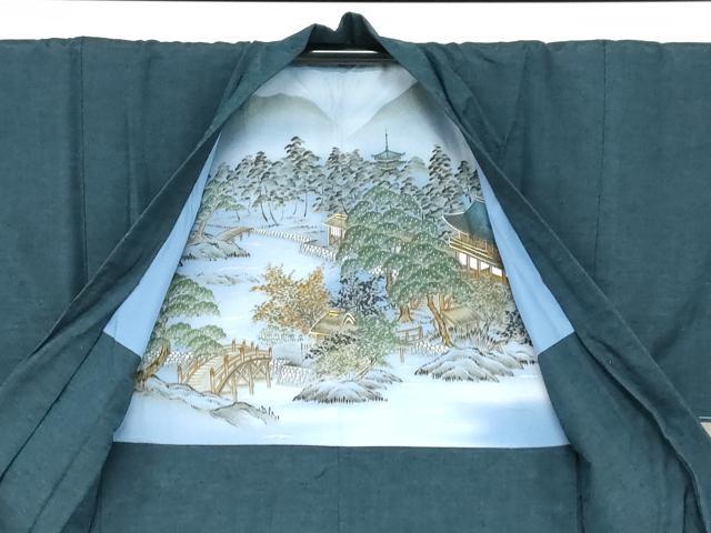 平和屋着物●男性　紬　アンサンブル　長襦袢（無双仕立て）セット　濃藍色　正絹　逸品　未使用　DABC2617ud