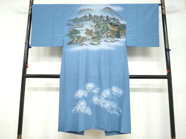 平和屋着物●男性　紬　アンサンブル　長襦袢（無双仕立て）セット　濃藍色　正絹　逸品　未使用　DABC2617ud