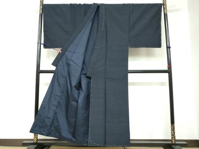 平和屋着物●男性　紬　アンサンブル　長羽織　長羽織（袷）セット　黒色　キングサイズ　正絹　逸品　未使用　DABC2618ud