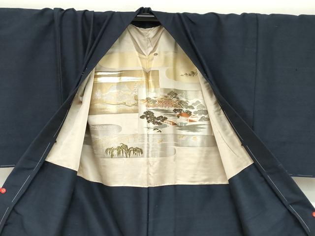 平和屋着物●男性　紬　アンサンブル　長羽織　長羽織（袷）セット　黒色　キングサイズ　正絹　逸品　未使用　DABC2618ud