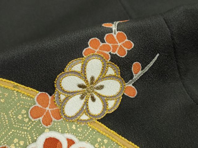 平和屋着物●豪華黒留袖　駒刺繍　双鶴菱草花文　金彩　ロング丈　正絹　逸品　DABC2620ud