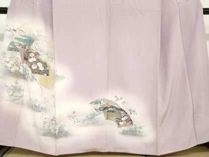 平和屋着物●訪問着　地紙重ね草花文　暈し染め　金銀彩　正絹　逸品　DABC2622ud