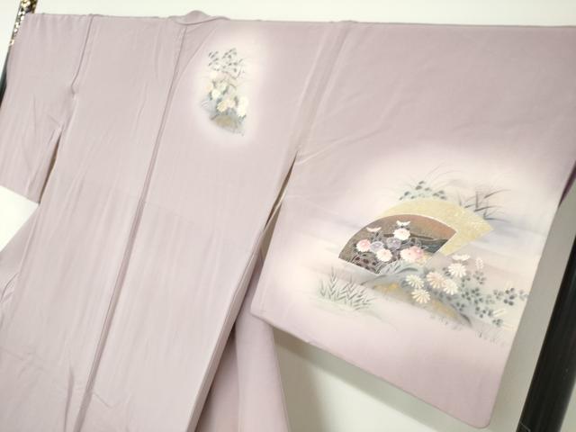 平和屋着物●訪問着　地紙重ね草花文　暈し染め　金銀彩　正絹　逸品　DABC2622ud