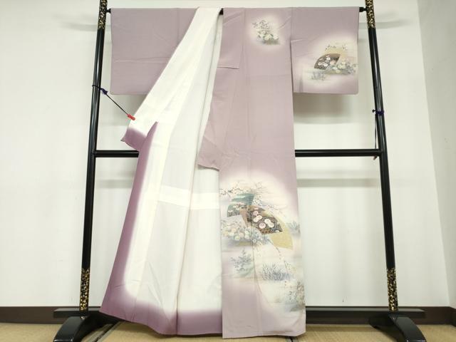 平和屋着物●訪問着　地紙重ね草花文　暈し染め　金銀彩　正絹　逸品　DABC2622ud