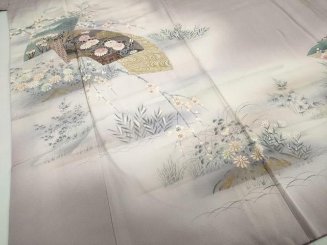 平和屋着物●訪問着　地紙重ね草花文　暈し染め　金銀彩　正絹　逸品　DABC2622ud