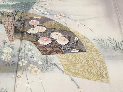 平和屋着物●訪問着　地紙重ね草花文　暈し染め　金銀彩　正絹　逸品　DABC2622ud