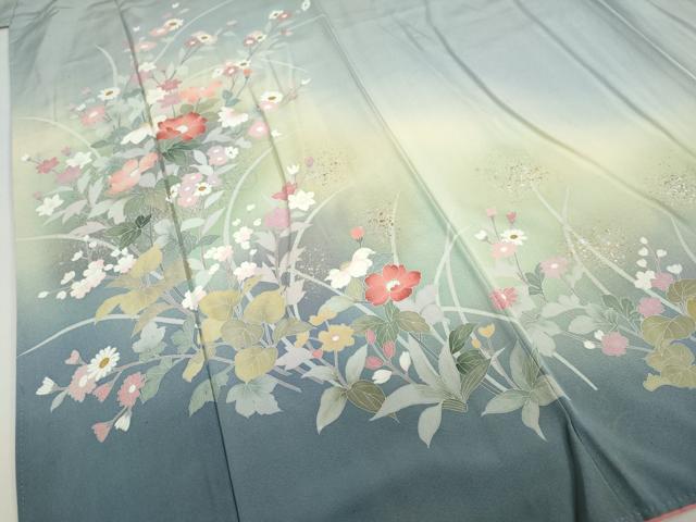 平和屋着物●訪問着　草花文　暈し染め　金銀彩　正絹　逸品　DABC2623ud