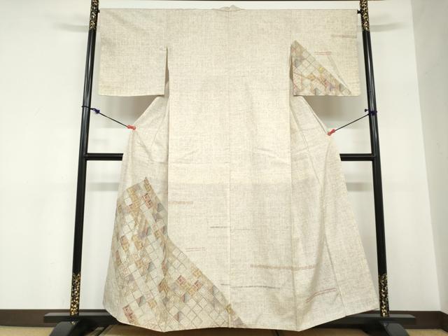 平和屋着物●訪問着　紬地　菱文　金彩　正絹　逸品　DABC2624ud