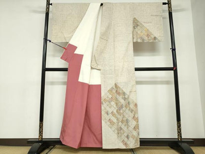 平和屋着物●訪問着　紬地　菱文　金彩　正絹　逸品　DABC2624ud