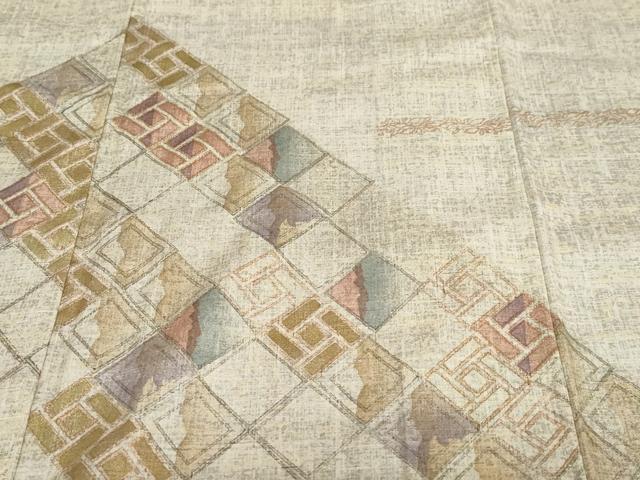 平和屋着物●訪問着　紬地　菱文　金彩　正絹　逸品　DABC2624ud