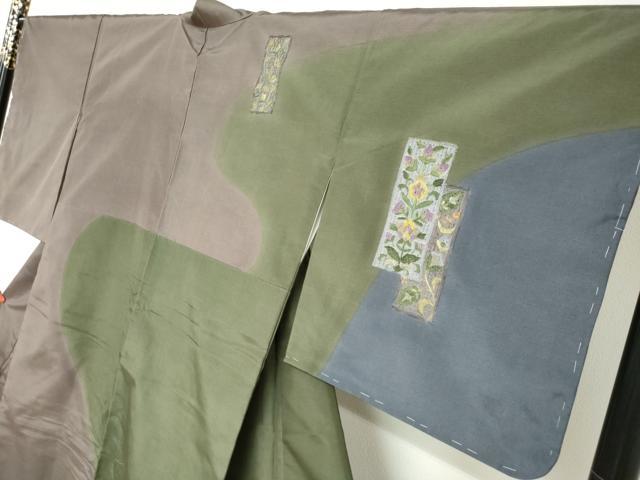 平和屋着物●中国三大刺繍　汕頭刺繍　総刺繍　訪問着　本場大島紬地　短冊草花文　正絹　逸品　未使用　DABC2632ud