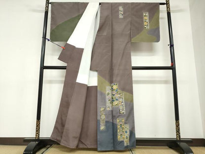 平和屋着物●中国三大刺繍　汕頭刺繍　総刺繍　訪問着　本場大島紬地　短冊草花文　正絹　逸品　未使用　DABC2632ud