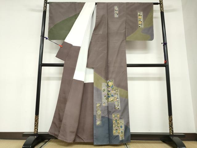 平和屋着物●中国三大刺繍　汕頭刺繍　総刺繍　訪問着　本場大島紬地　短冊草花文　正絹　逸品　未使用　DABC2632ud