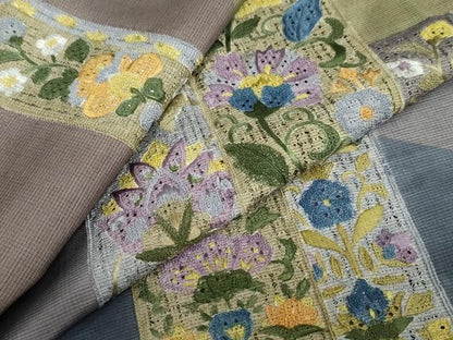 平和屋着物●中国三大刺繍　汕頭刺繍　総刺繍　訪問着　本場大島紬地　短冊草花文　正絹　逸品　未使用　DABC2632ud