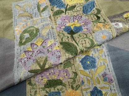 平和屋着物●中国三大刺繍　汕頭刺繍　総刺繍　訪問着　本場大島紬地　短冊草花文　正絹　逸品　未使用　DABC2632ud