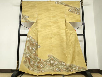 平和屋着物●訪問着　絞り　辻が花　金通し地　正絹　逸品　DABC2635ud