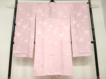 平和屋着物●振袖用長襦袢　無双仕立て　舞桜地紋　鴇色　やまと誂製　半衿刺繍　正絹　逸品　DABC2636ud