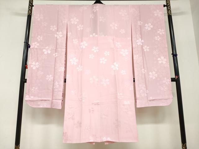 平和屋着物●振袖用長襦袢　無双仕立て　舞桜地紋　鴇色　やまと誂製　半衿刺繍　正絹　逸品　DABC2636ud