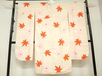 平和屋着物●振袖用長襦袢　袷　流水草花文　半衿刺繍　正絹　逸品　DABC2638ud