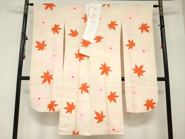 平和屋着物●振袖用長襦袢　袷　流水草花文　半衿刺繍　正絹　逸品　DABC2638ud