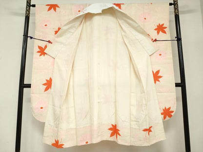 平和屋着物●振袖用長襦袢　袷　流水草花文　半衿刺繍　正絹　逸品　DABC2638ud