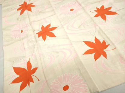 平和屋着物●振袖用長襦袢　袷　流水草花文　半衿刺繍　正絹　逸品　DABC2638ud