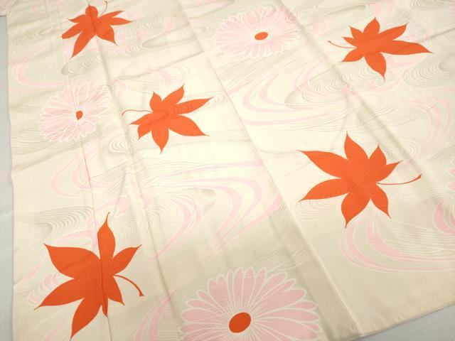 平和屋着物●振袖用長襦袢　袷　流水草花文　半衿刺繍　正絹　逸品　DABC2638ud