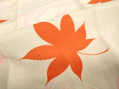 平和屋着物●振袖用長襦袢　袷　流水草花文　半衿刺繍　正絹　逸品　DABC2638ud