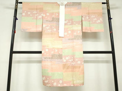 平和屋着物●長襦袢　無双仕立て　エ霞草花文　金彩　正絹　逸品　未使用　DABC2649ud