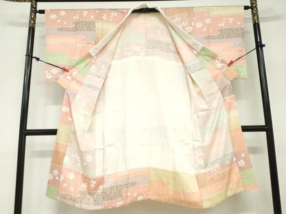 平和屋着物●長襦袢　無双仕立て　エ霞草花文　金彩　正絹　逸品　未使用　DABC2649ud