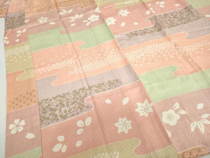 平和屋着物●長襦袢　無双仕立て　エ霞草花文　金彩　正絹　逸品　未使用　DABC2649ud