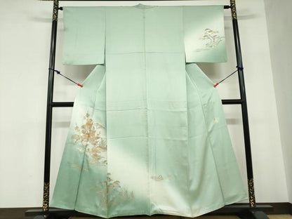平和屋着物●金彩友禅　卓越技能者・名工・和田光正　訪問着　流水小舟草花文　暈し染め　金銀彩　正絹　逸品　DABC2655ud