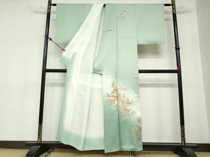 平和屋着物●金彩友禅　卓越技能者・名工・和田光正　訪問着　流水小舟草花文　暈し染め　金銀彩　正絹　逸品　DABC2655ud