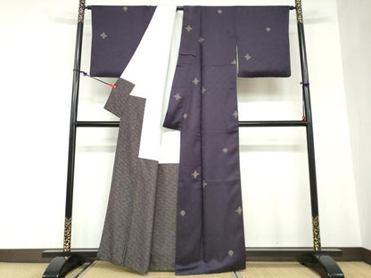 平和屋着物●上質な小紋　抽象文様　金糸　正絹　逸品　DABC2656ud