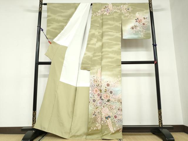 平和屋着物●越後十日町の一流染匠　桐屋・翠山工房　訪問着　絞り　辻が花　暈し染め　銀通し地　正絹　逸品　DABC2659ud