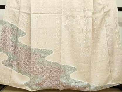 平和屋着物●名門　藤娘きぬたや・総絞り(杢目絞り)　訪問着　流水松葉文　正絹　逸品　DABC2661ud