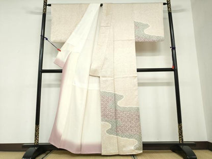 平和屋着物●名門　藤娘きぬたや・総絞り(杢目絞り)　訪問着　流水松葉文　正絹　逸品　DABC2661ud