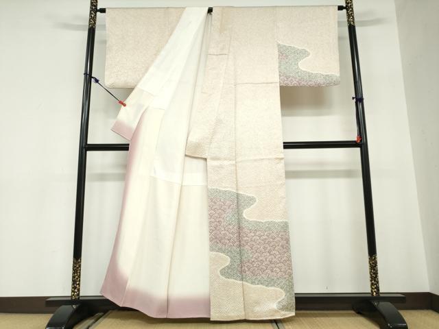 平和屋着物●名門　藤娘きぬたや・総絞り(杢目絞り)　訪問着　流水松葉文　正絹　逸品　DABC2661ud