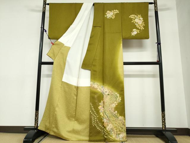 平和屋着物●越後十日町の一流染匠　桐屋・翠山工房　徳永憲峯　訪問着　絞り　辻が花　暈し染め　金通し地　正絹　逸品　DABC2662ud