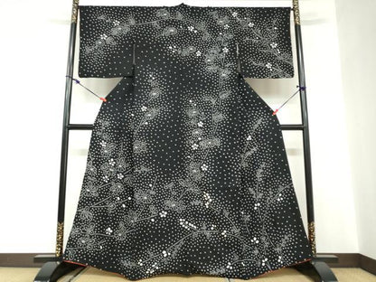 平和屋着物●訪問着　総絞り　草花文　黒地　正絹　逸品　DABC2663ud