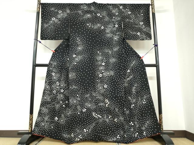 平和屋着物●訪問着　総絞り　草花文　黒地　正絹　逸品　DABC2663ud