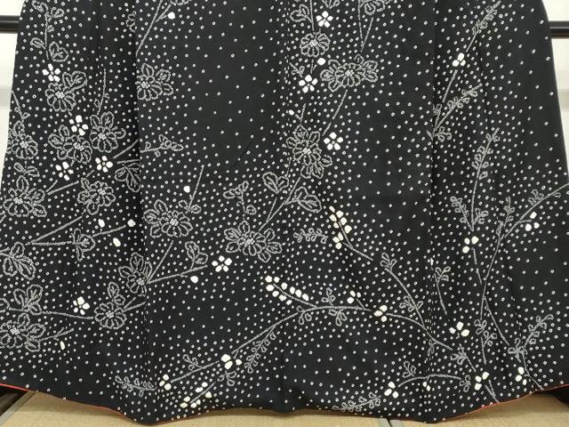 平和屋着物●訪問着　総絞り　草花文　黒地　正絹　逸品　DABC2663ud