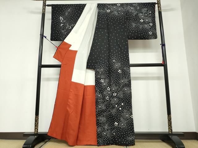 平和屋着物●訪問着　総絞り　草花文　黒地　正絹　逸品　DABC2663ud