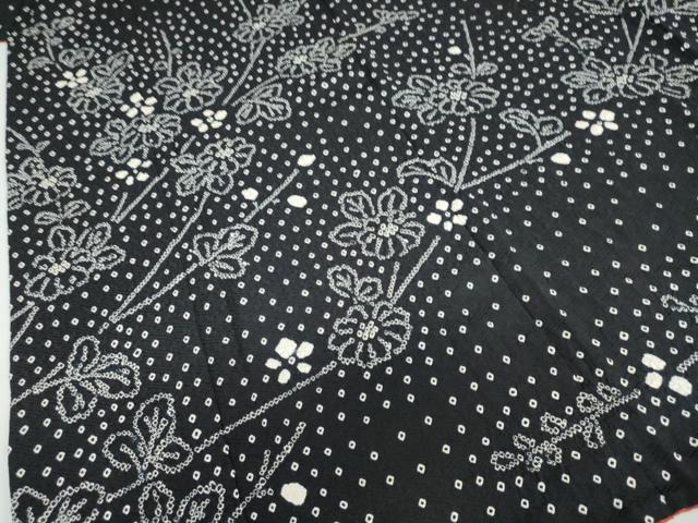 平和屋着物●訪問着　総絞り　草花文　黒地　正絹　逸品　DABC2663ud