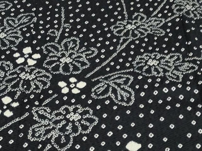 平和屋着物●訪問着　総絞り　草花文　黒地　正絹　逸品　DABC2663ud
